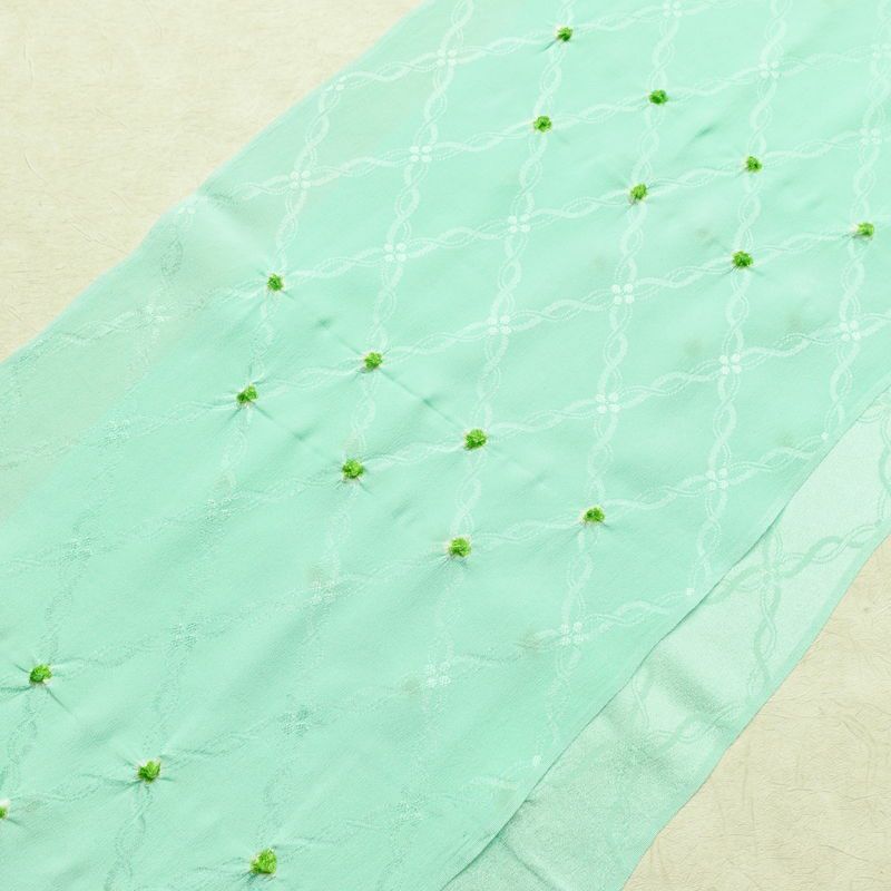 帯揚げ帯締めセット 良品 セット品 絞り 正絹 花柄 和装小物 緑・うぐいす色_画像3