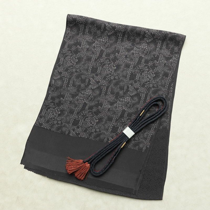 帯揚げ帯締めセット 美品 セット品 平組 正絹 古典柄 和装小物 扇面 グレー_画像1