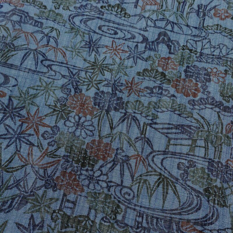 盛夏 良品 夏用 バチ衿仕立て ポリエステル 古典柄 単衣仕立て 身丈151cm 裄丈68cm リサイクル着物 着物 青・紺_画像4