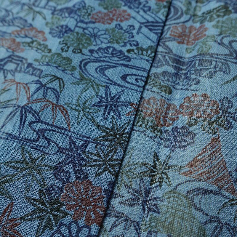 盛夏 良品 夏用 バチ衿仕立て ポリエステル 古典柄 単衣仕立て 身丈151cm 裄丈68cm リサイクル着物 着物 青・紺_画像10