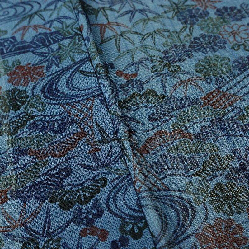 盛夏 良品 夏用 バチ衿仕立て ポリエステル 古典柄 単衣仕立て 身丈151cm 裄丈68cm リサイクル着物 着物 青・紺_画像11