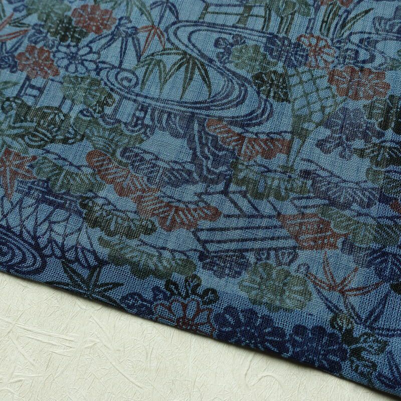 盛夏 良品 夏用 バチ衿仕立て ポリエステル 古典柄 単衣仕立て 身丈151cm 裄丈68cm リサイクル着物 着物 青・紺_画像12