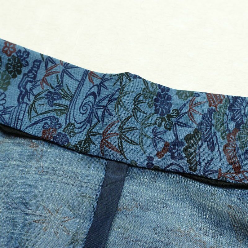 盛夏 良品 夏用 バチ衿仕立て ポリエステル 古典柄 単衣仕立て 身丈151cm 裄丈68cm リサイクル着物 着物 青・紺_画像19