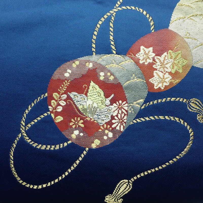 名古屋帯 太鼓柄 ポリエステル 古典柄 名古屋仕立て なごや帯 リサイクル帯 帯 箔 金糸 青・紺_画像2