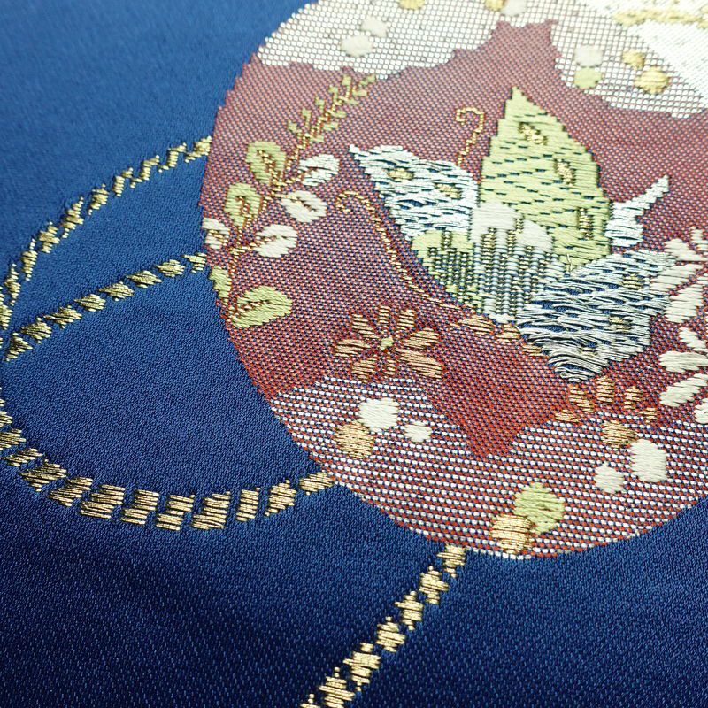 名古屋帯 太鼓柄 ポリエステル 古典柄 名古屋仕立て なごや帯 リサイクル帯 帯 箔 金糸 青・紺_画像3