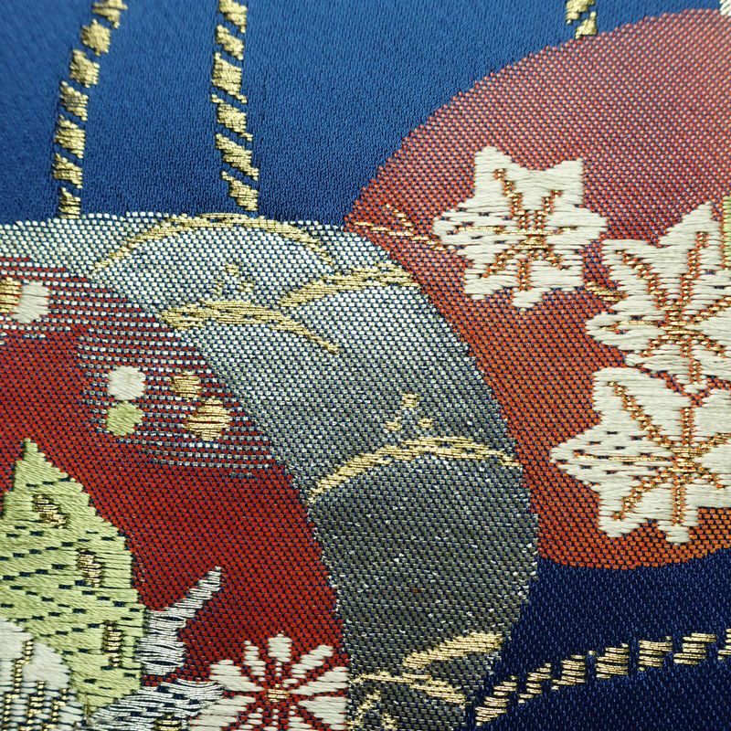 名古屋帯 太鼓柄 ポリエステル 古典柄 名古屋仕立て なごや帯 リサイクル帯 帯 箔 金糸 青・紺_画像4