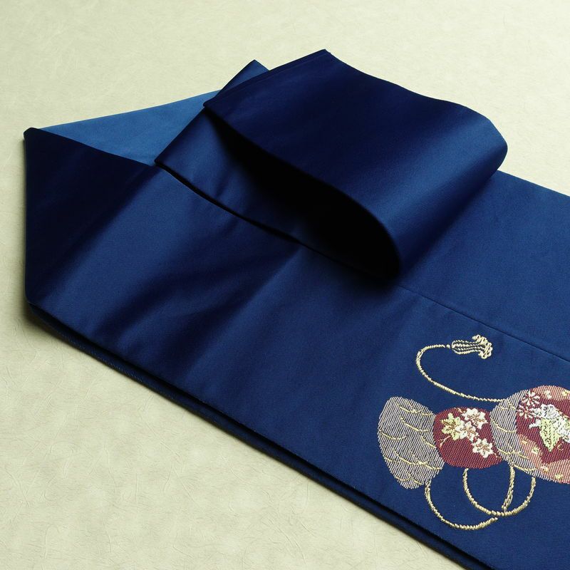 名古屋帯 太鼓柄 ポリエステル 古典柄 名古屋仕立て なごや帯 リサイクル帯 帯 箔 金糸 青・紺_画像21