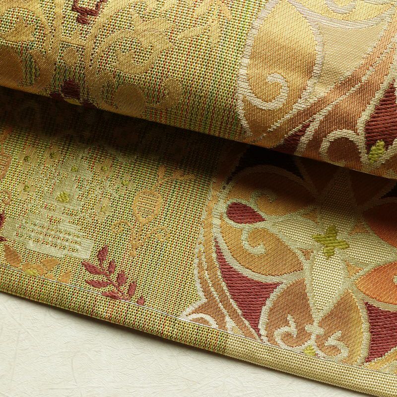 名古屋帯 六通柄 正絹 幾何学柄・抽象柄 松葉仕立て なごや帯 リサイクル帯 帯 黄・黄土色_画像8