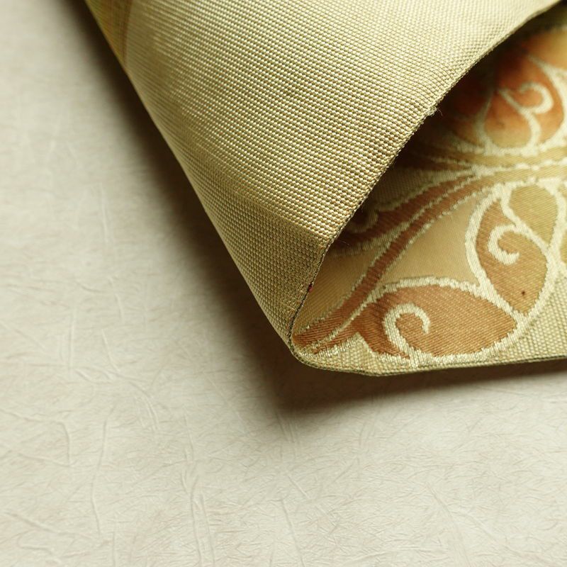 名古屋帯 六通柄 正絹 幾何学柄・抽象柄 松葉仕立て なごや帯 リサイクル帯 帯 黄・黄土色_画像11