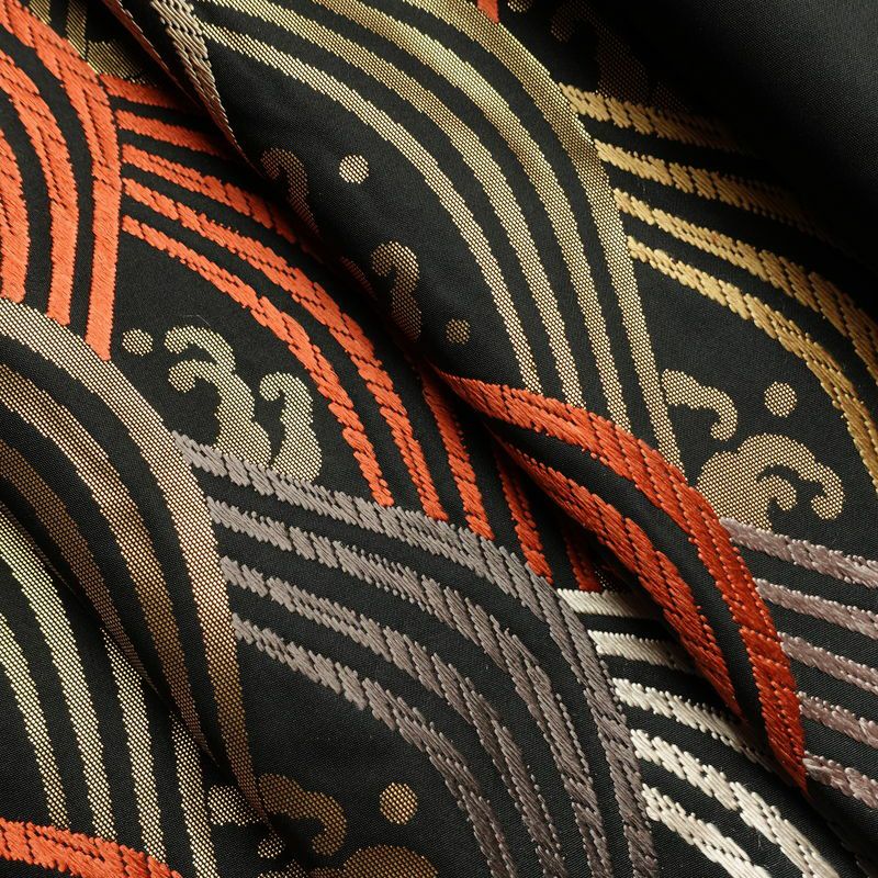 名古屋帯 六通柄 正絹 流水・波柄 通し仕立て なごや帯 リサイクル帯 帯 箔 黒_画像19