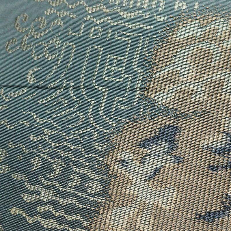 アンティーク帯 正絹 幾何学柄・抽象柄 通し仕立て なごや帯 リサイクル帯 帯 青・紺_画像3