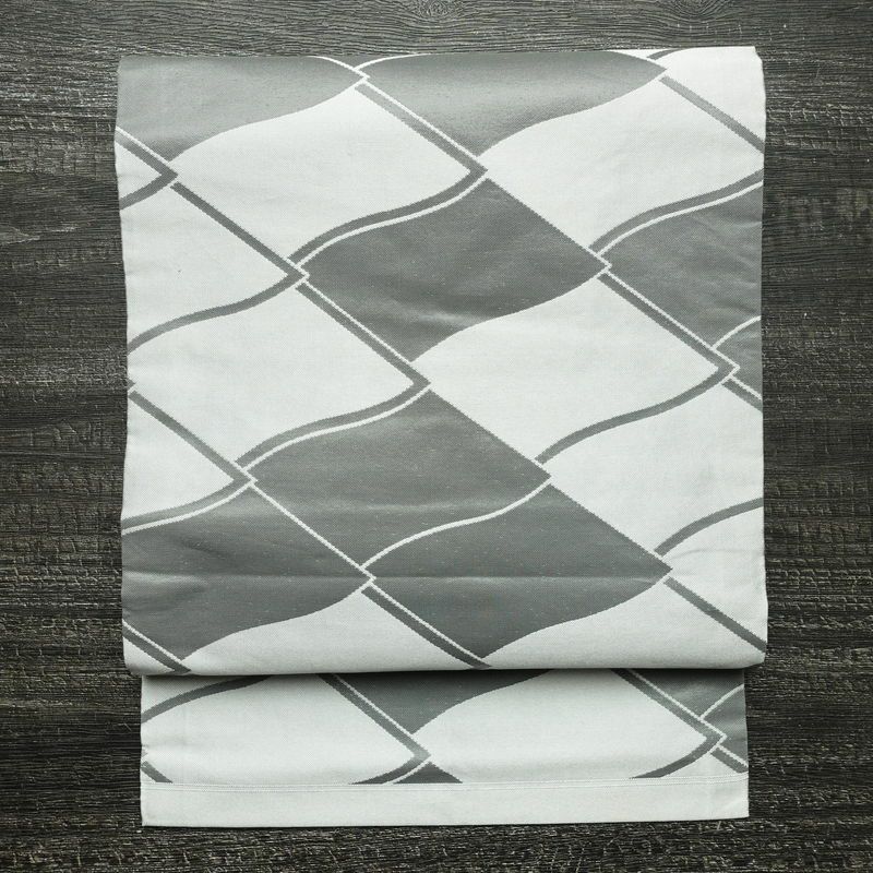 名古屋帯 六通柄 良品 正絹 古典柄 名古屋仕立て なごや帯 リサイクル帯 帯 グレー_画像1