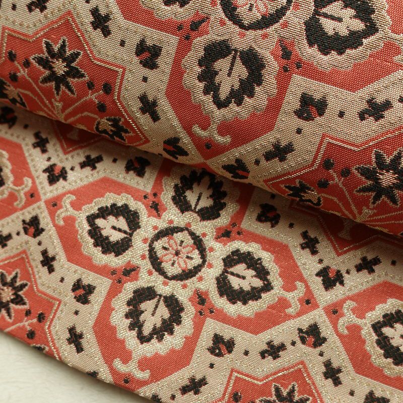 名古屋帯 全通柄 正絹 幾何学柄・抽象柄 松葉仕立て なごや帯 リサイクル帯 帯 ピンク_画像8