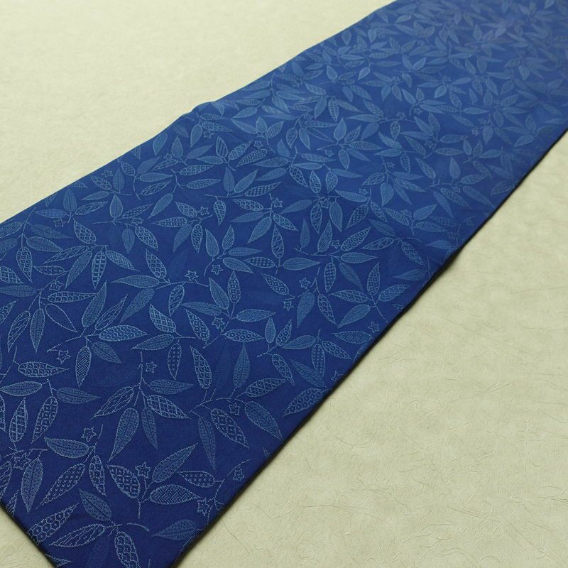 名古屋帯 全通柄 正絹 木の葉・植物柄 名古屋仕立て なごや帯 リサイクル帯 帯 青・紺_画像7