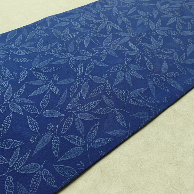 名古屋帯 全通柄 正絹 木の葉・植物柄 名古屋仕立て なごや帯 リサイクル帯 帯 青・紺_画像10