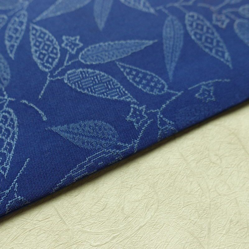 名古屋帯 全通柄 正絹 木の葉・植物柄 名古屋仕立て なごや帯 リサイクル帯 帯 青・紺_画像11