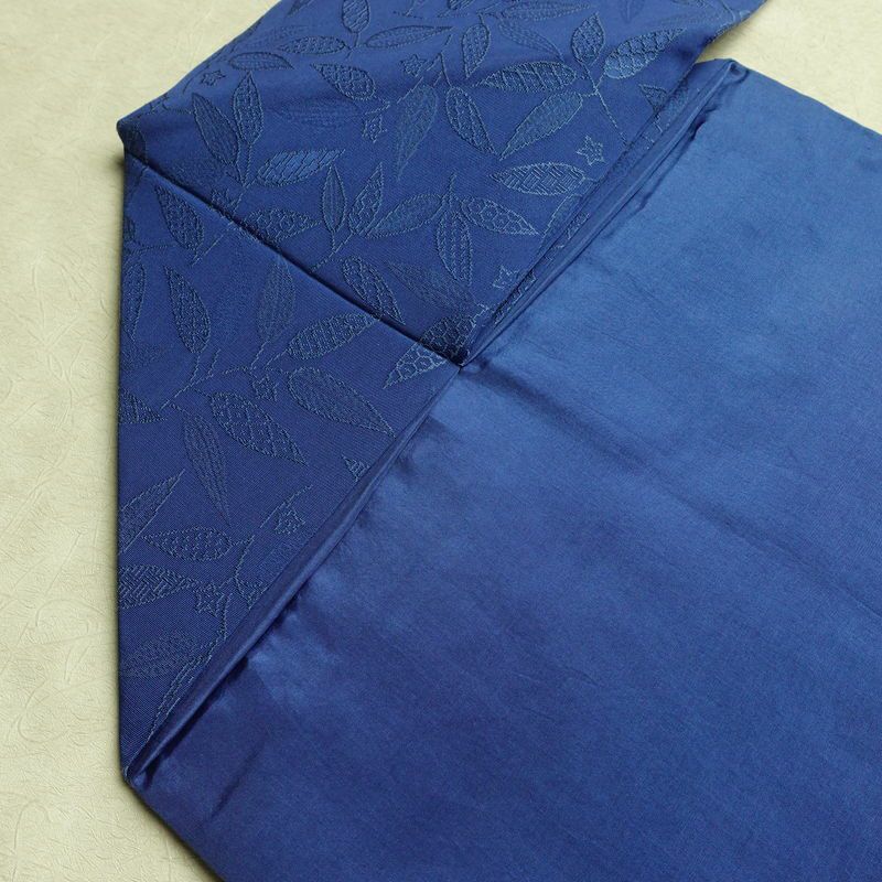 名古屋帯 全通柄 正絹 木の葉・植物柄 名古屋仕立て なごや帯 リサイクル帯 帯 青・紺_画像18