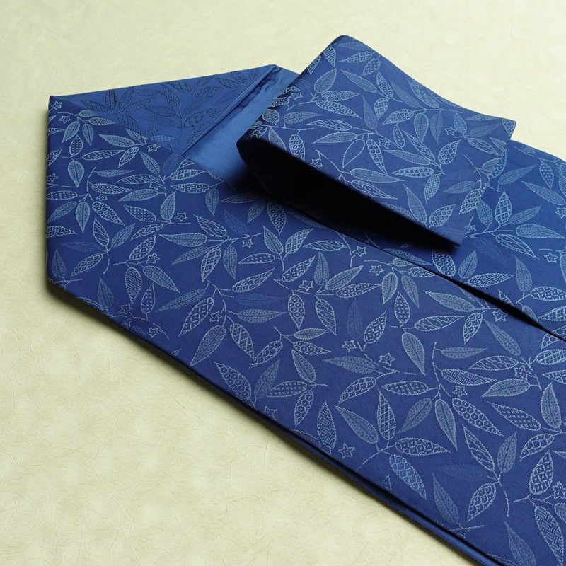名古屋帯 全通柄 正絹 木の葉・植物柄 名古屋仕立て なごや帯 リサイクル帯 帯 青・紺_画像21