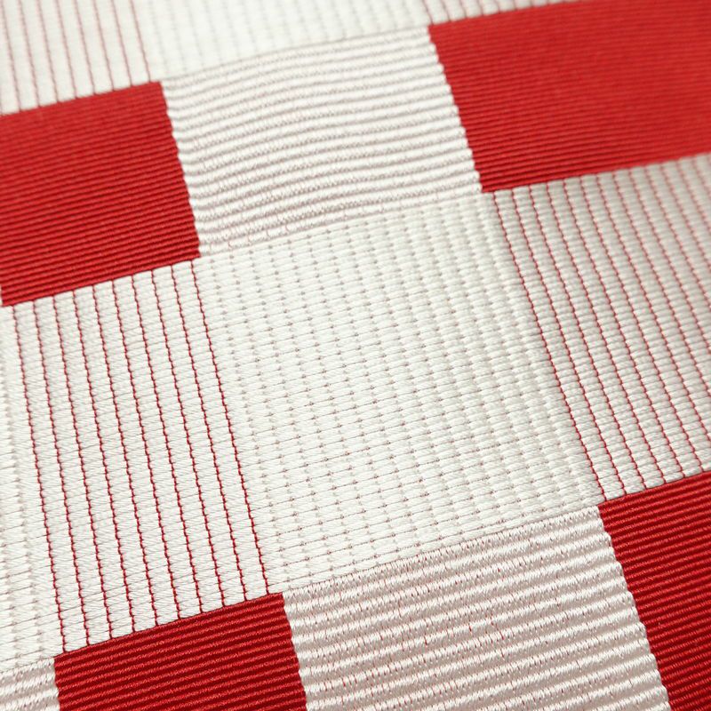 名古屋帯 六通柄 正絹 チェック・格子柄 名古屋仕立て なごや帯 リサイクル帯 帯 赤・朱_画像5