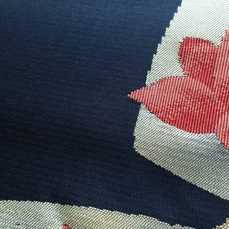 名古屋帯 太鼓柄 良品 正絹 花柄 松葉仕立て なごや帯 リサイクル帯 帯 青・紺_画像5