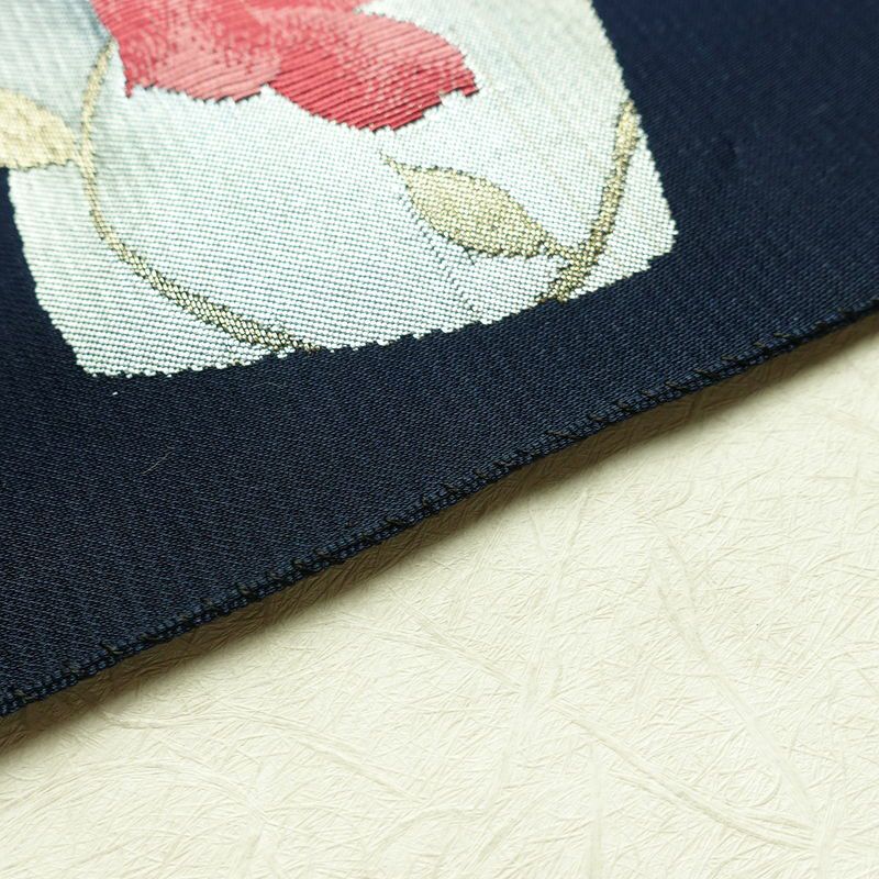 名古屋帯 太鼓柄 良品 正絹 花柄 松葉仕立て なごや帯 リサイクル帯 帯 青・紺_画像12
