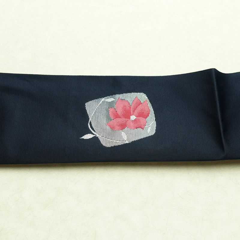 名古屋帯 太鼓柄 良品 正絹 花柄 松葉仕立て なごや帯 リサイクル帯 帯 青・紺_画像14