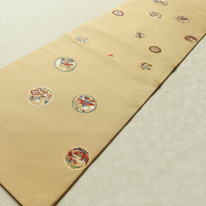 名古屋帯 太鼓柄 正絹 人物・動物柄 名古屋仕立て なごや帯 リサイクル帯 帯 刺繍 金糸 ベージュ_画像8