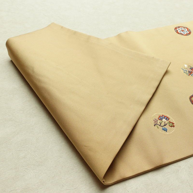 名古屋帯 太鼓柄 正絹 人物・動物柄 名古屋仕立て なごや帯 リサイクル帯 帯 刺繍 金糸 ベージュ_画像10