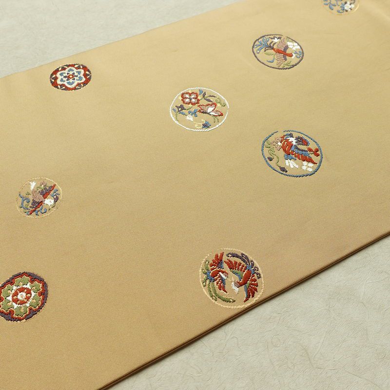 名古屋帯 太鼓柄 正絹 人物・動物柄 名古屋仕立て なごや帯 リサイクル帯 帯 刺繍 金糸 ベージュ_画像11