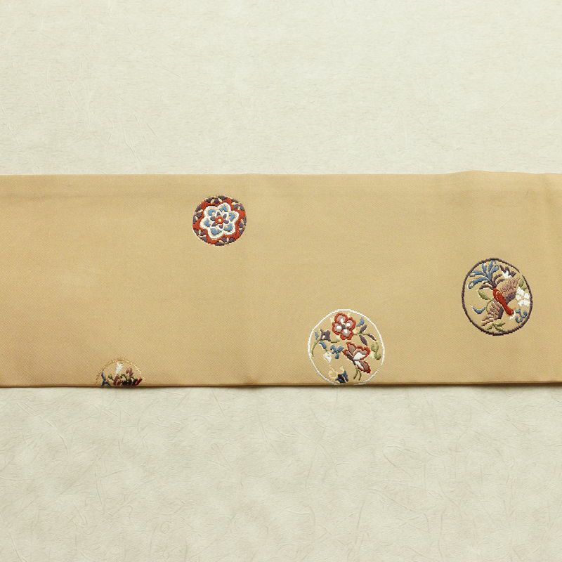 名古屋帯 太鼓柄 正絹 人物・動物柄 名古屋仕立て なごや帯 リサイクル帯 帯 刺繍 金糸 ベージュ_画像13