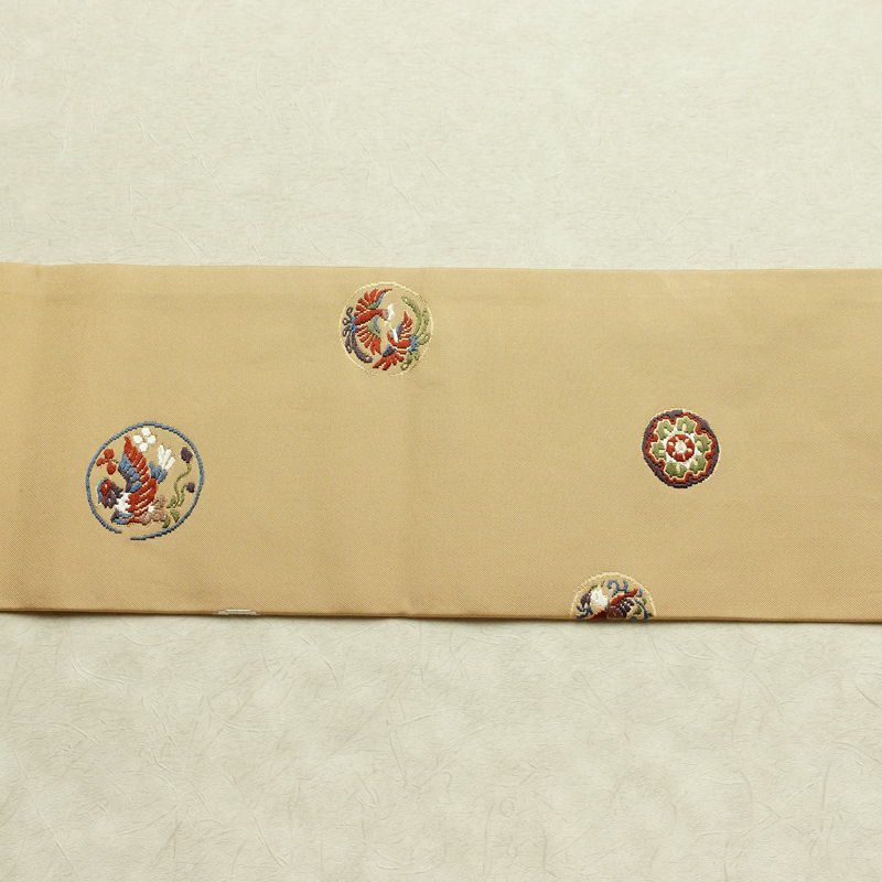 名古屋帯 太鼓柄 正絹 人物・動物柄 名古屋仕立て なごや帯 リサイクル帯 帯 刺繍 金糸 ベージュ_画像14