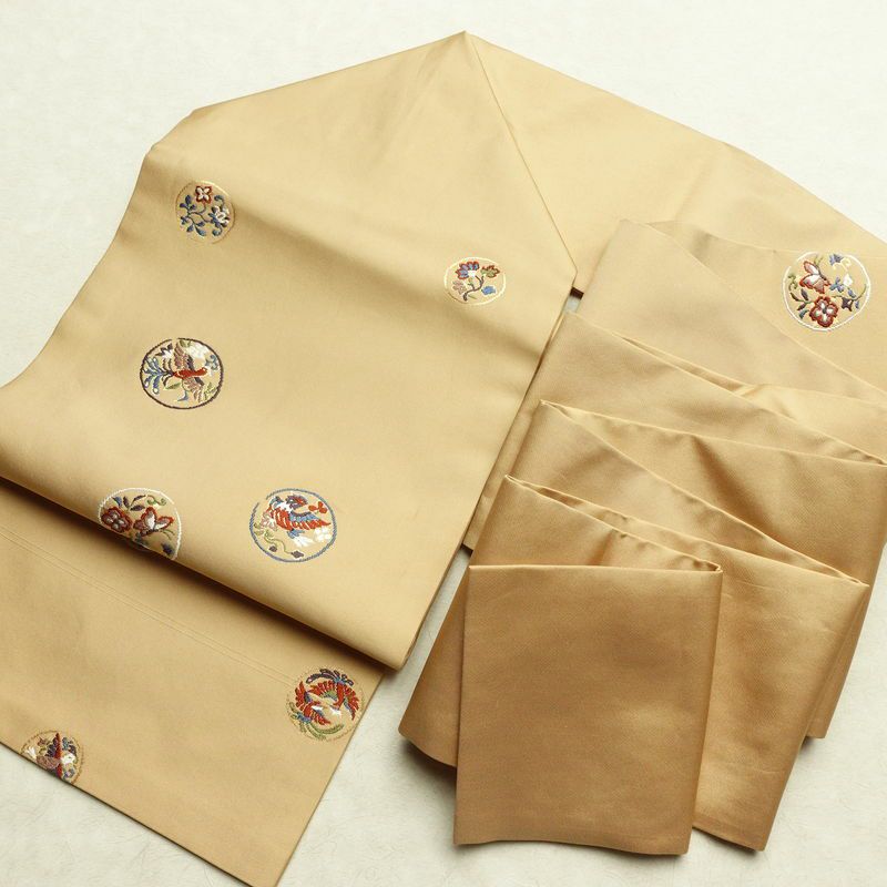 名古屋帯 太鼓柄 正絹 人物・動物柄 名古屋仕立て なごや帯 リサイクル帯 帯 刺繍 金糸 ベージュ_画像17