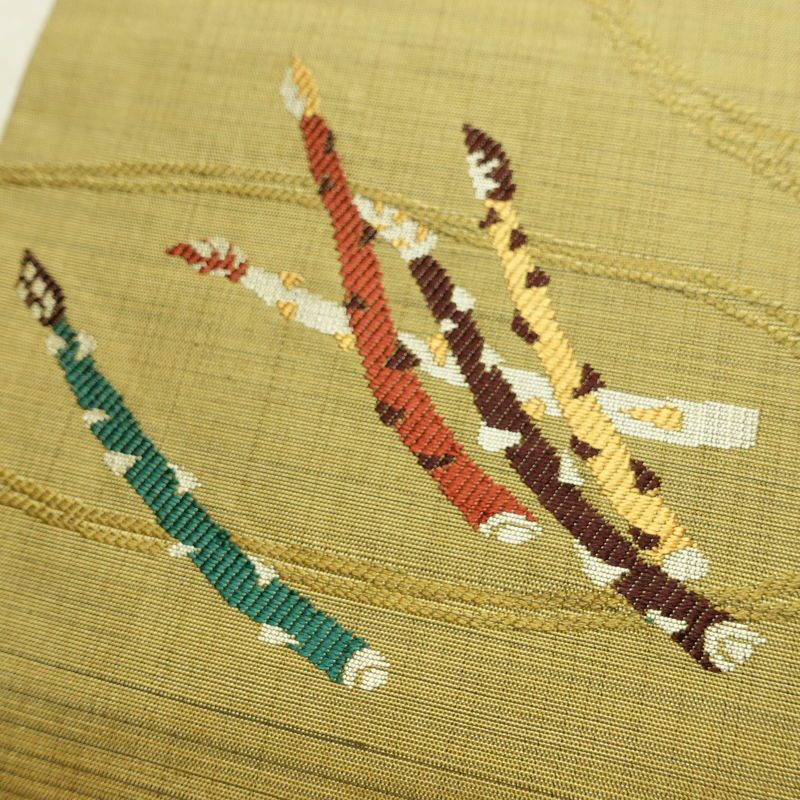 名古屋帯 太鼓柄 良品 正絹 その他の柄 名古屋仕立て なごや帯 リサイクル帯 帯 洒落 黄・黄土色_画像6