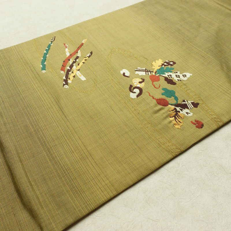 名古屋帯 太鼓柄 良品 正絹 その他の柄 名古屋仕立て なごや帯 リサイクル帯 帯 洒落 黄・黄土色_画像11