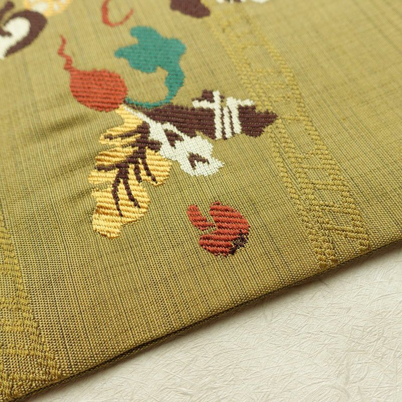 名古屋帯 太鼓柄 良品 正絹 その他の柄 名古屋仕立て なごや帯 リサイクル帯 帯 洒落 黄・黄土色_画像12