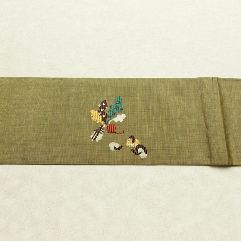 名古屋帯 太鼓柄 良品 正絹 その他の柄 名古屋仕立て なごや帯 リサイクル帯 帯 洒落 黄・黄土色_画像13