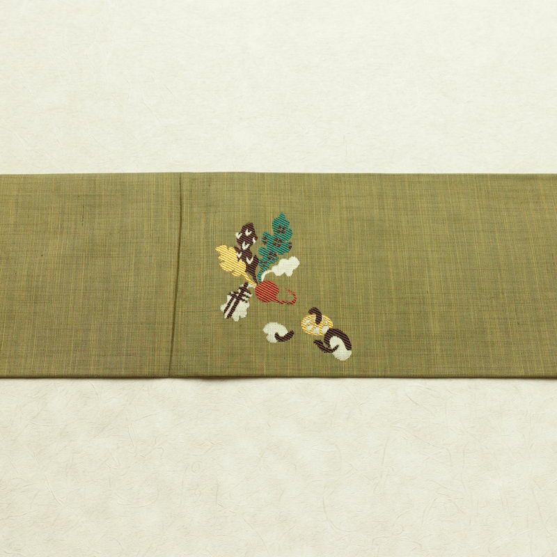 名古屋帯 太鼓柄 良品 正絹 その他の柄 名古屋仕立て なごや帯 リサイクル帯 帯 洒落 黄・黄土色_画像14