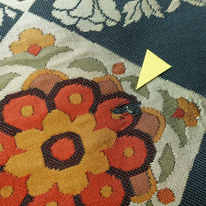 名古屋帯 太鼓柄 正絹 木の葉・植物柄 名古屋仕立て なごや帯 リサイクル帯 帯 モダン 青・紺_画像3