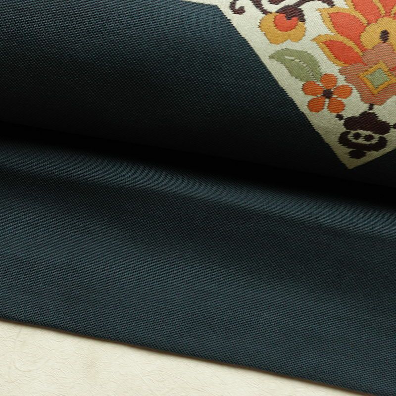 名古屋帯 太鼓柄 正絹 木の葉・植物柄 名古屋仕立て なごや帯 リサイクル帯 帯 モダン 青・紺_画像7