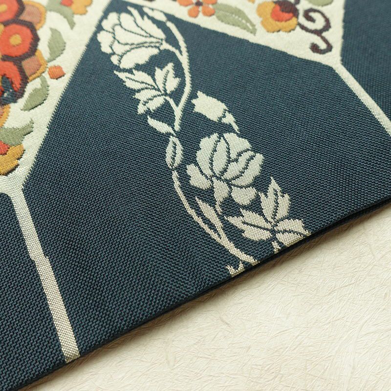 名古屋帯 太鼓柄 正絹 木の葉・植物柄 名古屋仕立て なごや帯 リサイクル帯 帯 モダン 青・紺_画像12