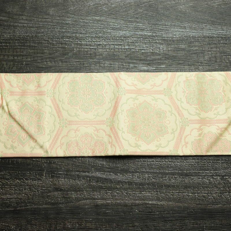 名古屋帯 六通柄 美品 正絹 亀甲柄 名古屋仕立て なごや帯 リサイクル帯 帯 未使用品 ベージュ_画像14