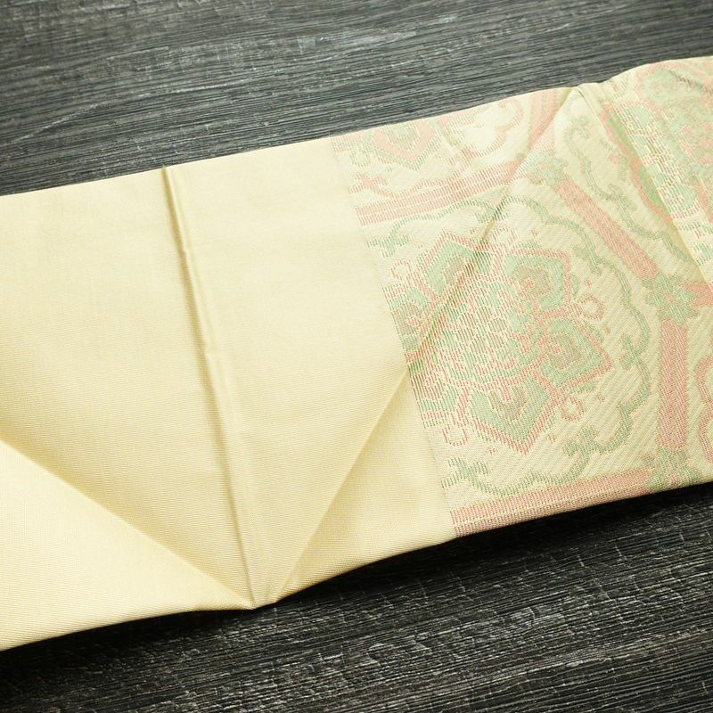 名古屋帯 六通柄 美品 正絹 亀甲柄 名古屋仕立て なごや帯 リサイクル帯 帯 未使用品 ベージュ_画像15