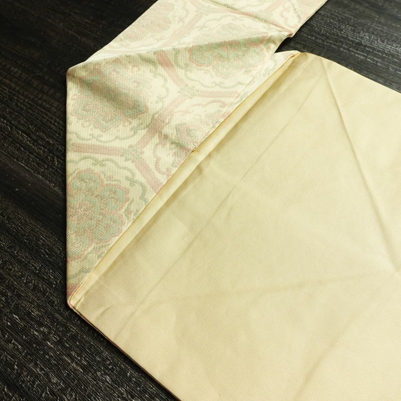 名古屋帯 六通柄 美品 正絹 亀甲柄 名古屋仕立て なごや帯 リサイクル帯 帯 未使用品 ベージュ_画像19