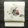 名古屋帯 太鼓柄 落款入り 正絹 花柄 通し仕立て なごや帯 リサイクル帯 帯 手描き 白_画像1