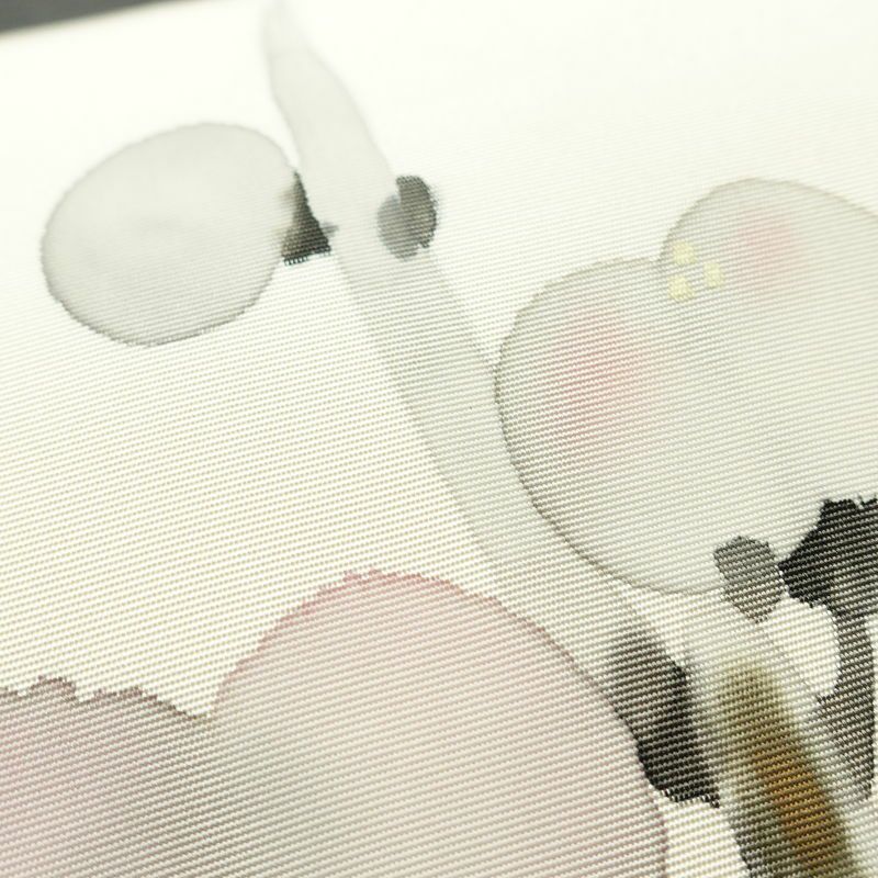 名古屋帯 太鼓柄 落款入り 正絹 花柄 通し仕立て なごや帯 リサイクル帯 帯 手描き 白_画像6