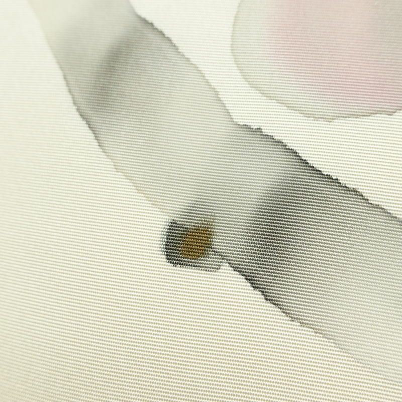 名古屋帯 太鼓柄 落款入り 正絹 花柄 通し仕立て なごや帯 リサイクル帯 帯 手描き 白_画像7