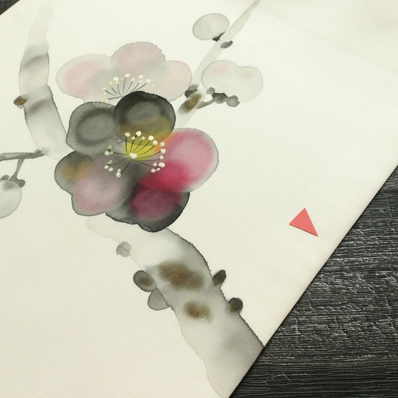 名古屋帯 太鼓柄 落款入り 正絹 花柄 通し仕立て なごや帯 リサイクル帯 帯 手描き 白_画像10