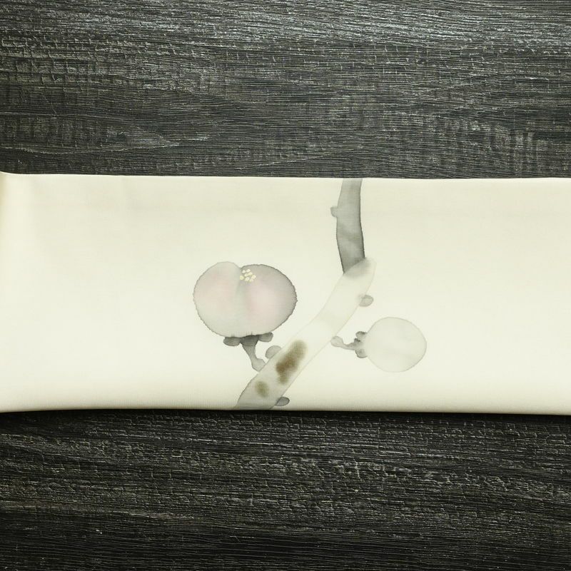 名古屋帯 太鼓柄 落款入り 正絹 花柄 通し仕立て なごや帯 リサイクル帯 帯 手描き 白_画像13