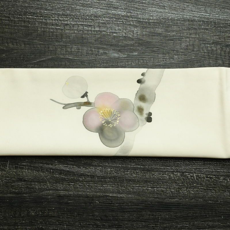 名古屋帯 太鼓柄 落款入り 正絹 花柄 通し仕立て なごや帯 リサイクル帯 帯 手描き 白_画像14