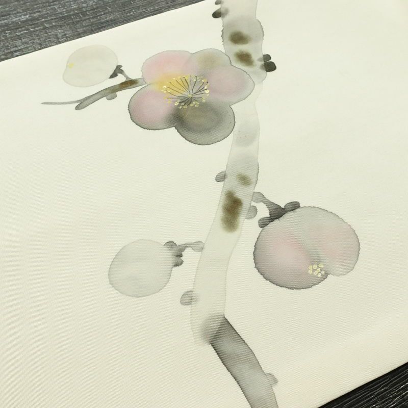 名古屋帯 太鼓柄 落款入り 正絹 花柄 通し仕立て なごや帯 リサイクル帯 帯 手描き 白_画像15